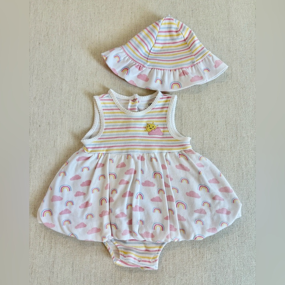 Little Me Rainbow Skirted Bodysuit and Sun Hat Baby Girl Sz 9 Months